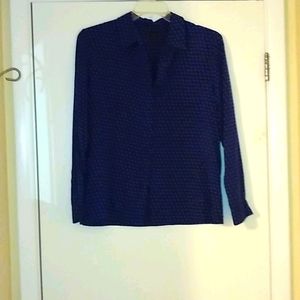 Navy Silk Dotted Button up Blouse